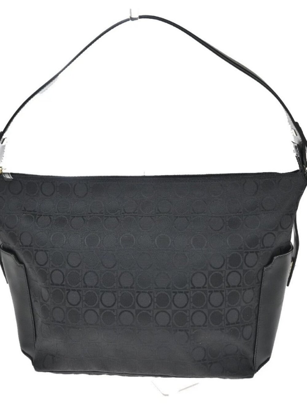 SALVATORE FERRAGAMO Logo Gancini Hand Bag Canvas Leather Black GHW Italy 63KD527
